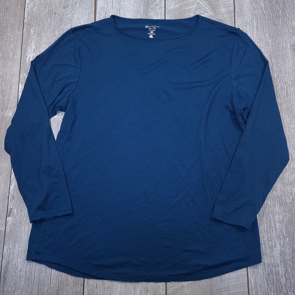 Cloudveil Long Sleeve Top Womens Size XXL Blue Merino Wool Blend Boat Neck